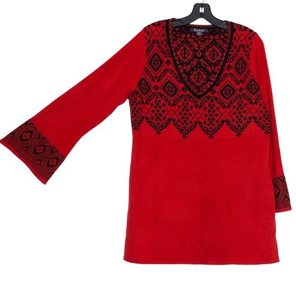Roamans Tunic Sweater Fair Isle Nordic Scandi Holiday Bell Sleeve Red Medium - Picture 6 of 7